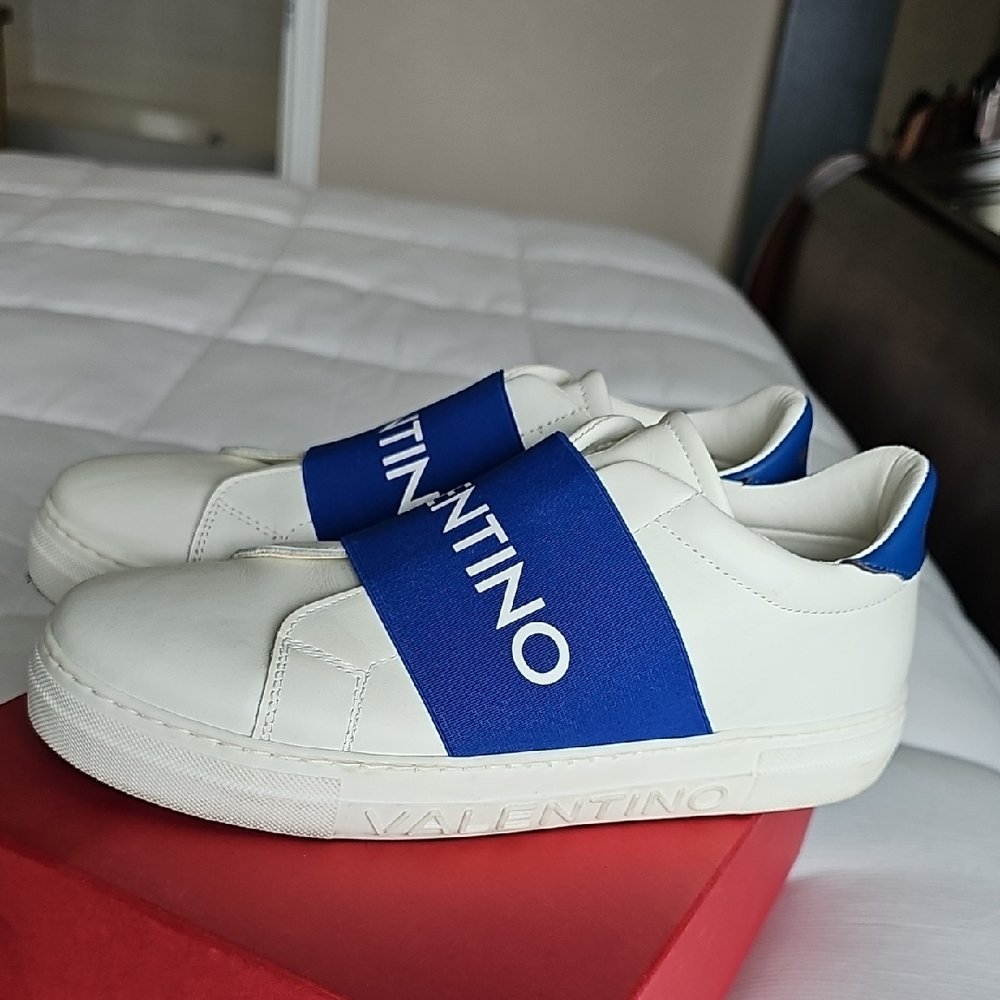 Valentino Cream and Blue Strap Sneakers